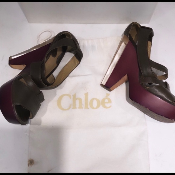 Chloe olive Platform wedge heels - Picture 2 of 10